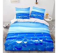 PUOJIEAT Set Copripiumino Matrimoniale 250x200 Goccia D'acqua, Biancheria da Letto Blu Stampa 3D, Copripiumino in Morbida Microfibra e 2 Federe 50x80 cm OPQ3715
