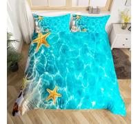 PUOJIEAT Set Copripiumino Matrimoniale 260x240 Oceano, Biancheria da Letto Stella Marina Stampa 3D, Copripiumino in Morbida Microfibra e 2 Federe 50x80 cm YUH1036