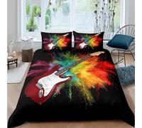 PUOJIEAT Set Copripiumino Singolo 135x200 Chitarra, Biancheria da Letto Musica Rock Stampa 3D, Copripiumino in Morbida Microfibra e 2 Federe 50x80 cm OPQ1052