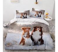 PUOJIEAT Set Copripiumino una Piazza e Mezza 200x200 Collie di Confine, Biancheria da Letto Cane da Compagnia Stampa 3D, Copripiumino in Morbida Microfibra e 2 Federe 50x80 cm ZXC879