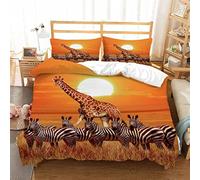PUOJIEAT Set Copripiumino una Piazza e Mezza 200x200 Zebra, Biancheria da Letto Giraffa Stampa 3D, Copripiumino in Morbida Microfibra e 2 Federe 50x80 cm OPQ2755