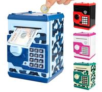 Pup Go Salvadanaio Elettronico ATM per Bambini 3-12 Anni, Cassaforte con Codice per Monete & Banconote, BancoMat Giocattolo con Ricevuta Automatica, Regalo Educativo per Ragazzi (Blu)