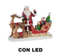 Pupazzo Babbo Natale in Resina con Led con renna e slitta rosso cm 38,5x17,5xh27