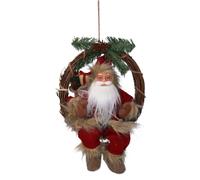 Pupazzo Babbo Natale in Tessuto su ghirlanda marrone rosso cm 23,5x13,5xh30