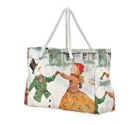 Pupazzo di neve che balla nel paese delle meraviglie invernale Borsa tote a prova di sabbia da donna con tasche laterali Borsa da spiaggia Tote per spiaggia, scuola e lavoro