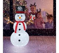 Pupazzo di neve da esterno illuminato, pupazzo di neve pop-up, decorazioni natalizie da giardino preilluminate, 100 luci, pieghevoli, pupazzi di neve che indossano sciarpa rossa e tengono in mano una