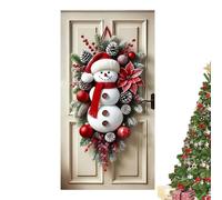 Pupazzo di neve decorazione di Natale, decorazione della porta d'ingresso delle vacanze con fiocco e campane, corona appesa festiva, perfetta per la casa, l'ufficio, il portico, decorazione 180x90cm