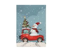 Pupazzo di neve di Natale guida un'auto rossa con albero di Natale sul tetto bandiera giardino di benvenuto stampa su entrambi i lati decorazioni per feste all'aperto banner cortile prato decorazione