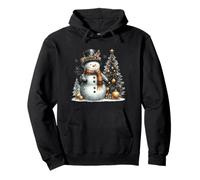 Pupazzo di Neve e Albero di Natale Retro Holiday Winter Wonderland Felpa con Cappuccio