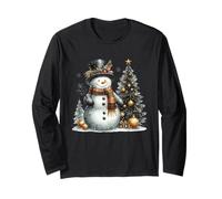 Pupazzo di Neve e Albero di Natale Retro Holiday Winter Wonderland Maglia a Manica