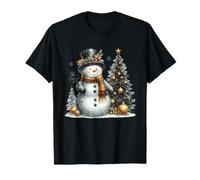 Pupazzo di Neve e Albero di Natale Retro Holiday Winter Wonderland Maglietta