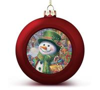 Pupazzo di neve felice che indossa un cappello verde ornamenti palla di Natale infrangibili da appendere palline rosse per albero di Natale decorazione festa di nozze