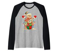 Pupazzo di Neve Fiocco di Neve Patchwork Natale Inverno Famiglia Divertimento Maglia con Maniche Raglan
