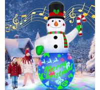 Pupazzo di neve gonfiabili con musica e bastoncino di zucchero, 7 luci colorate per proiettore e decorazioni da giardino