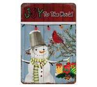 Pupazzo di neve rosso uccello metallo forniture per feste di Natale Joy to The World Pine Tree Wood Grain Targa interessante e romanzo festivo fattoria decorazione casa segni per cucina soggiorno 20,3