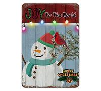 Pupazzo di neve rosso uccello metallo forniture per feste di Natale Joy to The World Pine Tree Wood Grain Targa interessante e romanzo festivo fattoria decorazione casa segni per cucina soggiorno 20,3