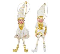 Pupazzo Elfo Natalizio H45 cm in Tessuto Bianco e Oro