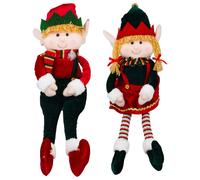 Pupazzo Elfo Natalizio H71 cm Seduto in Tessuto Rosso