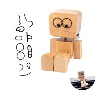 Pupazzo in legno che si muove con 12 espressioni intercambiabili, statuetta divertente e creativa per la decorazione di auto e ufficio, regalo originale e giocoso per bambini e adulti