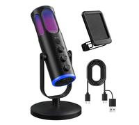 PUPGSIS Microfono da gioco per PC, microfono a condensatore con cancellazione del rumore, con luci RGB, silenzioso, monitoraggio, filtro pop, microfono da scrivania per streaming, podcast