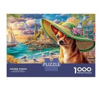 Puppies in Cozy Scene Set Puzzle in Cartone Robusto Da 1000 Pezzi Per Adulti, Dog with Hat by Harbor, Puzzle Più Votato, Gioco Di Società Divertente E Stimolante 38x26cm/1000pcs