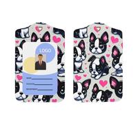 Puppy-Boston-Terrier-Heart PU porta badge con cordino, porta badge verticale per Ofiice