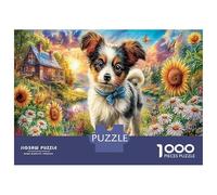 Puppy in Sunflower Field Jigsaw Puzzle 1000 Pezzi Classici Per Adulti E Bambini ≥12 Anni Giochi Educativi Nature Pet Per Appassionati Esperti Decorazione Casa Imparo Logica Visualizzazione 52x38cm/100