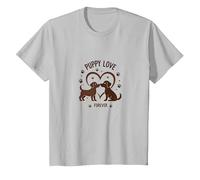 Puppy Love Forever: Adorabile Coppia di Cani a Forma di Cuore Maglietta, Bambini, Argento, 2 Anni