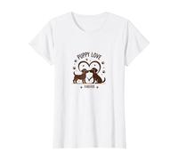 Puppy Love Forever: Adorabile Coppia di Cani a Forma di Cuore Maglietta, Donna, Bianco, S