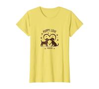 Puppy Love Forever: Adorabile Coppia di Cani a Forma di Cuore Maglietta, Donna, Limone, XL
