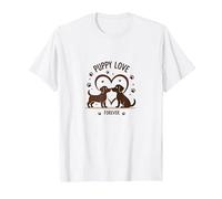 Puppy Love Forever: Adorabile Coppia di Cani a Forma di Cuore Maglietta, Uomo, Bianco, 4XL