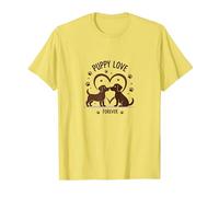 Puppy Love Forever: Adorabile Coppia di Cani a Forma di Cuore Maglietta, Uomo, Limone, M