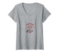 Puppy Love is Forever Love - Adorabile Cane Maglietta con Collo a V, Donna, Grigio Melange, XL