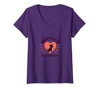 Puppy Love Is My Superpower - Cuore per Amanti dei Cani Maglietta con Collo a V, Donna, Viola, S