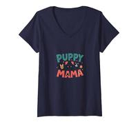 Puppy Mama: Adorabile Tributo alla Mamma del Cane per Gli Amanti degli Animali Domestici Maglietta con Collo a V, Donna, Navy, XXL