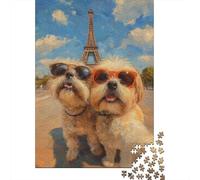 Puppy Paris Eiffel Tower Jigsaw 1000 Pieces for Adults paper puzzle Brain Training Paris Dogs Puzzle Gift Home Wall Decor 52x38cm/1000pcs