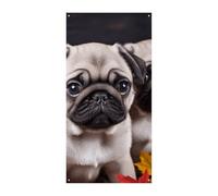Puppys Pug Door Cover Banner 90x180cm Festone Festone Stagionale Cartello di Benvenuto Decorazione Verticale Porta Appeso Per Portico Ingresso Giardino Decor
