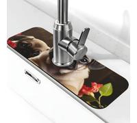 Puppys - Tappetino per rubinetto a forma di carlino, per lavello da cucina, super assorbente, in diatomite, ad asciugatura rapida, in pietra ad asciugatura rapida, vassoio raccogli gocce per lavello