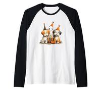 Pups spettrali Halloween Popcorn Divertimento Maglia con Maniche Raglan