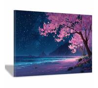 PUQAAEO Arte marina Cherry e il mare Vista mare naturale, poster con paesaggio marino,adatto per soggiorno,camera da letto, ufficio,Decorazione dell'hotel(rosa86)-70x100cm Incorniciato