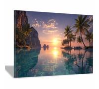 PUQAAEO Arte marina Il mare e il sole Vista mare naturale, poster con paesaggio marino,adatto per soggiorno,camera da letto, ufficio,Decorazione dell'hotel(Multicolore02)-50x70cm Incorniciato