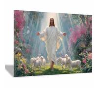 PUQAAEO Decorazioni di Gesù Gesù bianco Murale di Gesù, murale cristiano su tela per soggiorno, camera da letto, chiesa, studio, divano(Bianco174)-50x70cm Incorniciato