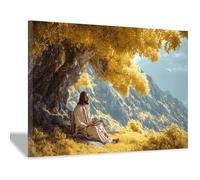 PUQAAEO Decorazioni di Gesù Gesù e gli alberi Murale di Gesù, murale cristiano su tela per soggiorno, camera da letto, chiesa, studio, divano(Oro04)-80x120cm Incorniciato