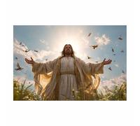 PUQAAEO Decorazioni di Gesù Gesù e il prato Murale di Gesù, murale cristiano su tela per soggiorno, camera da letto, chiesa, studio, divano(Multicolore94)-60x90cm Non incorniciato