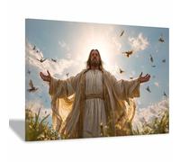 PUQAAEO Decorazioni di Gesù Gesù e il prato Murale di Gesù, murale cristiano su tela per soggiorno, camera da letto, chiesa, studio, divano(Multicolore94)-30x45cm Incorniciato