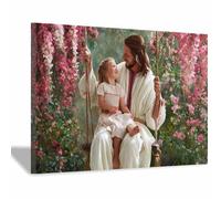 PUQAAEO Decorazioni di Gesù Gesù e la ragazza Murale di Gesù, murale cristiano su tela per soggiorno, camera da letto, chiesa, studio, divano(Multicolore134)-80x120cm Incorniciato