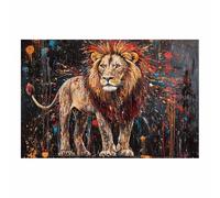 PUQAAEO Impression sur toile d'animaux Leone maschio décoration murale, grande œuvre d'art moderne,pour salon,chambre, cuisine,salle à manger,salle de bain(bianco70)-40x60cm Non incorniciato