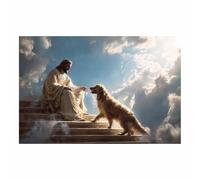 PUQAAEO Murale di Gesù Gesù e il cane Dipinto su tela, murale per soggiorno, murale cristiano, adatto a soggiorni, camere da letto e chiese.(Multicolore183)-70x100cm Non incorniciato