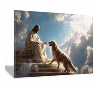 PUQAAEO Murale di Gesù Gesù e il cane Dipinto su tela, murale per soggiorno, murale cristiano, adatto a soggiorni, camere da letto e chiese.(Multicolore183)-80x120cm Incorniciato
