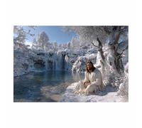 PUQAAEO Murale di Gesù Gesù e la neve Dipinto su tela, murale per soggiorno, murale cristiano, adatto a soggiorni, camere da letto e chiese.(Bianco63)-30x45cm Non incorniciato